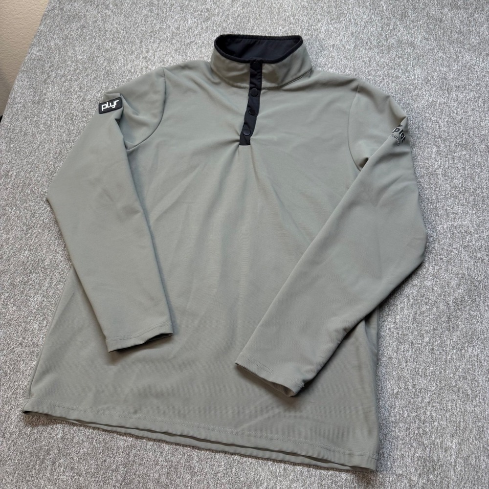 Plyr Golf Mens Large Quarter Snap Pullover Olive Green Performance Long Sleeve